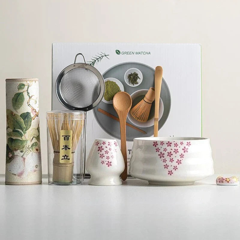 8-teiliges Matcha Set im Sakura Design – Keramikschale, Bambusbesen und Frother für perfekte Teezeremonien 2