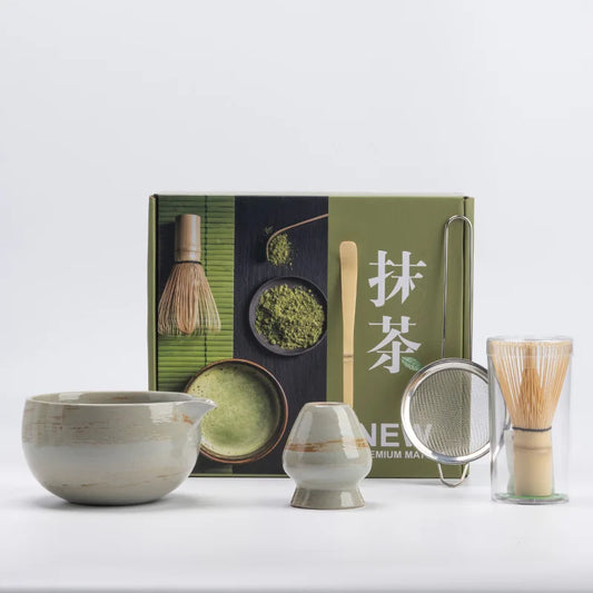 5-teiliges Matcha Set aus Ungiftiger Keramik – Inkl. Bambusbesen, Schüssel, Tee-Scoop und Sifter für Perfekte Teezubereitung 1