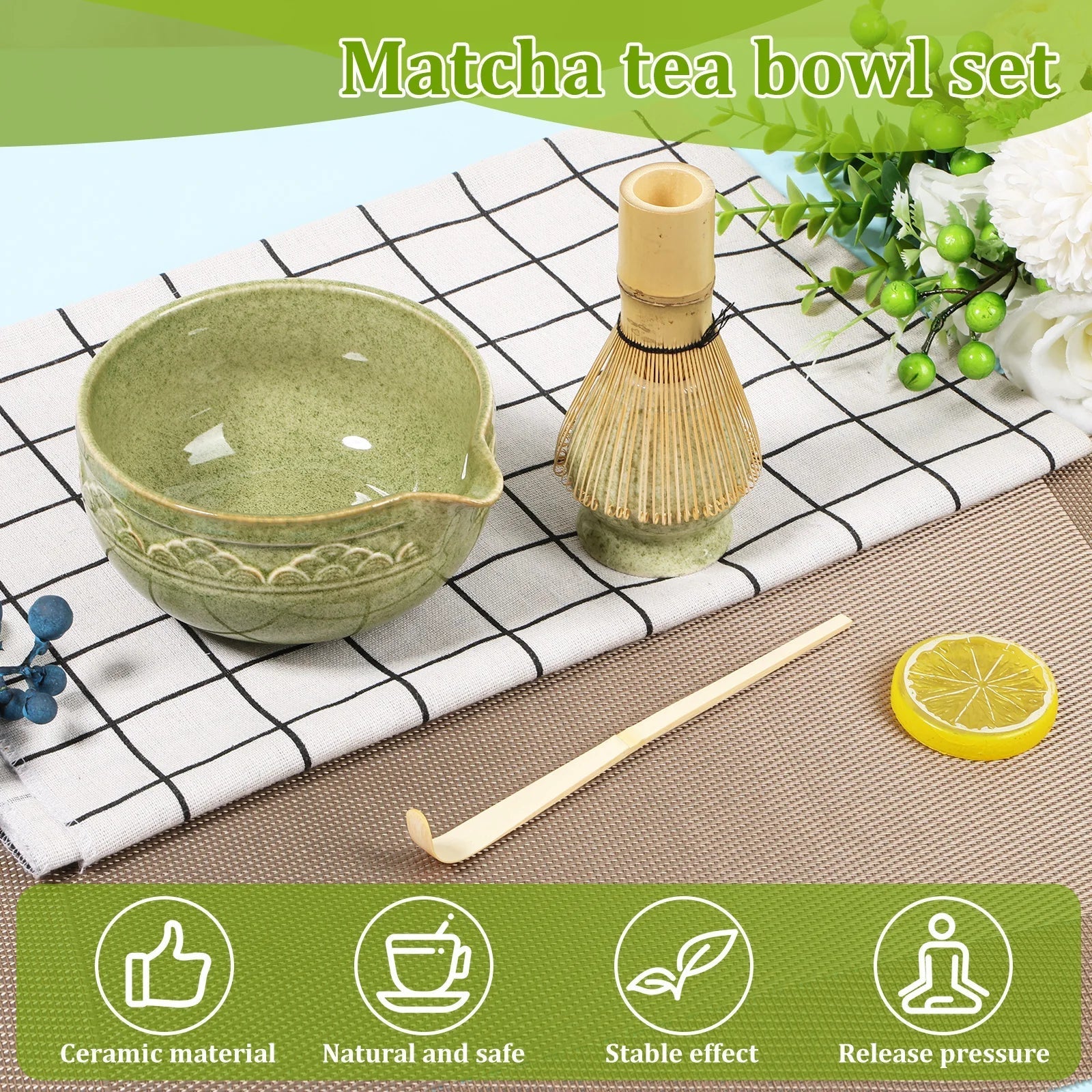 5-teiliges Matcha Set mit Keramikschale, Bambus-Schneebesen und Zubehör – Ideal für Matcha Tee Zubereitung 3
