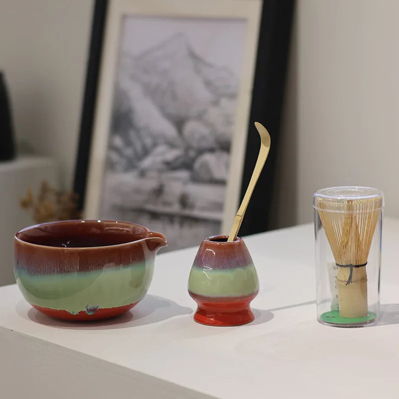 Exquisites 4-teiliges Matcha Tee Set aus handbemalter Keramik – Ideal als Tee Geschenkset für Teezeremonien 1