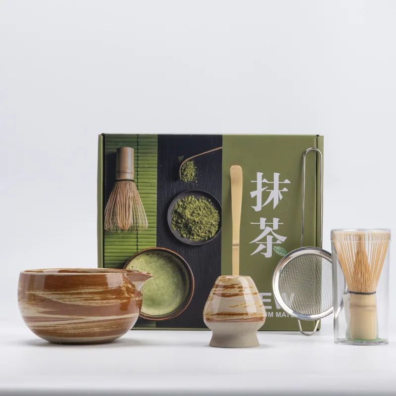 5-teiliges Matcha Set aus Ungiftiger Keramik – Inkl. Bambusbesen, Schüssel, Tee-Scoop und Sifter für Perfekte Teezubereitung 5