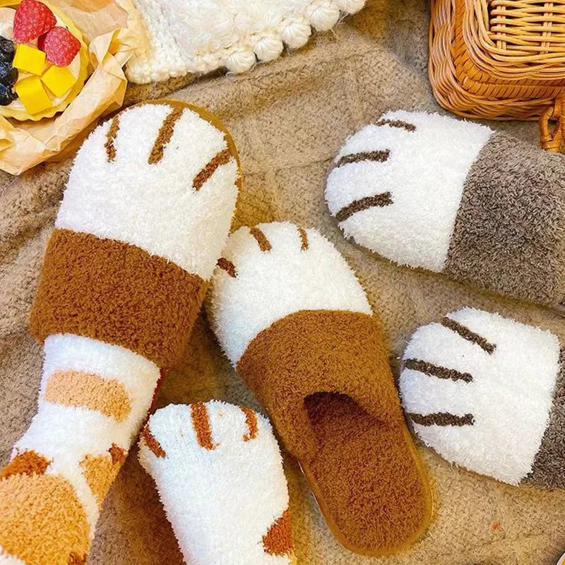 Bequeme Plüsch-Hausschuhe für Damen mit Katzenpfoten-Design