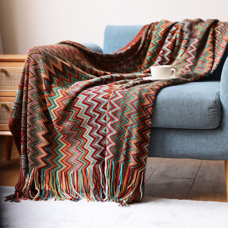 Bohemian Strickdecke mit Streifen