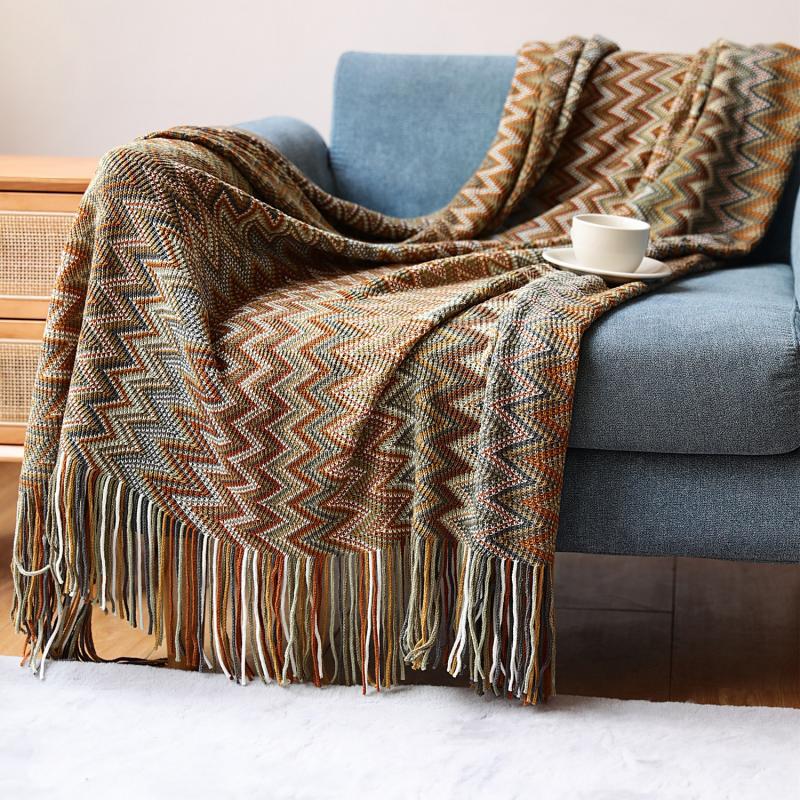Bohemian Strickdecke mit Streifen