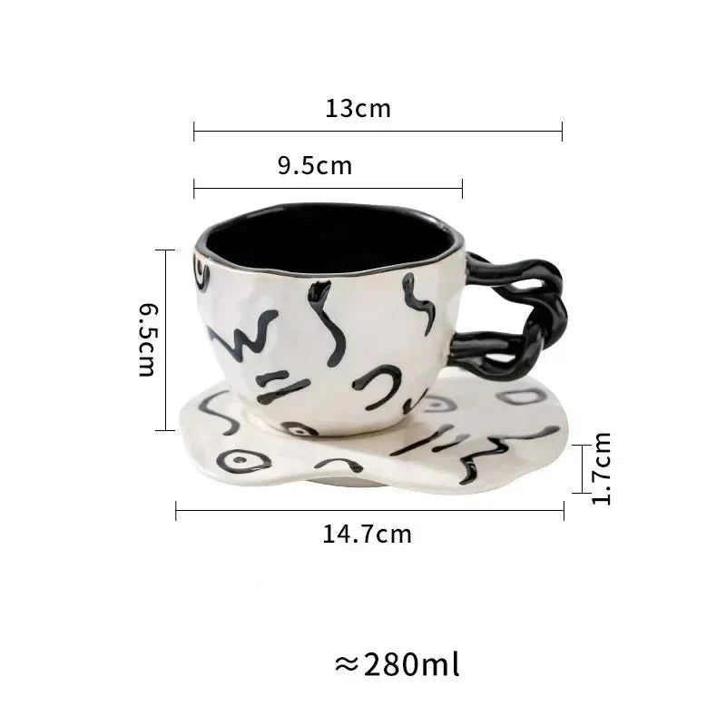 Handbemalte Frühstückstasse und Untertasse aus Keramik