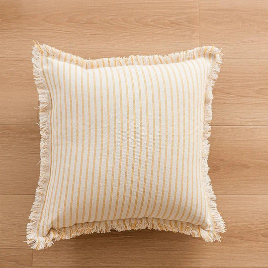 Gestreifter Jacquard-Kissenbezug 45x45 cm aus Baumwolle mit Quasten – Verspielt für Sofakissen und Wohnräume 1